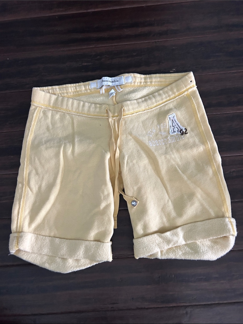 abercrombie kids yellow terry drawstring shorts